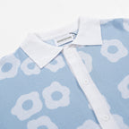 Pull en tricot pour homme des années 60 - Bleu clair avec motif floral rétro blanc