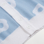 Pull en tricot pour homme des années 60 - Bleu clair avec motif floral rétro blanc