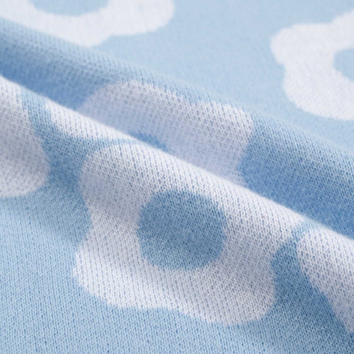 Pull en tricot pour homme des années 60 - Bleu clair avec motif floral rétro blanc