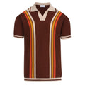 Pull rétro marron pour homme des années 70 – Rayures en V inspirées du coucher de soleil
