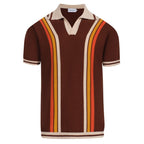 Pull rétro marron pour homme des années 70 – Rayures en V inspirées du coucher de soleil