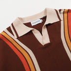 Pull rétro marron pour homme des années 70 – Rayures en V inspirées du coucher de soleil