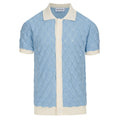 Chemise vintage homme années 70 – Bleu ciel rétro à boutons avec finition crème