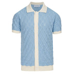 Chemise vintage homme années 70 – Bleu ciel rétro à boutons avec finition crème