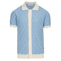 Chemise vintage homme années 70 – Bleu ciel rétro à boutons avec finition crème