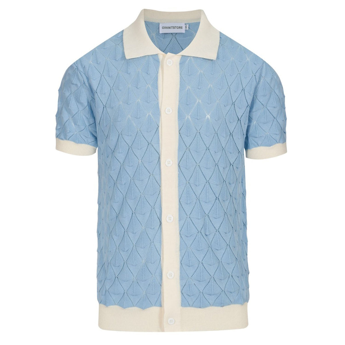 Chemise vintage homme années 70 – Bleu ciel rétro à boutons avec finition crème