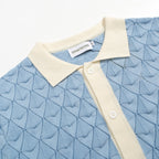 Chemise vintage homme années 70 – Bleu ciel rétro à boutons avec finition crème