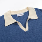 Pull en tricot pour homme style années 70 – Col large rétro à manches courtes bleu