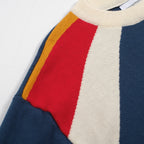 T-shirt homme rétro années 70 à blocs de couleur – Rayures bleues et col rond