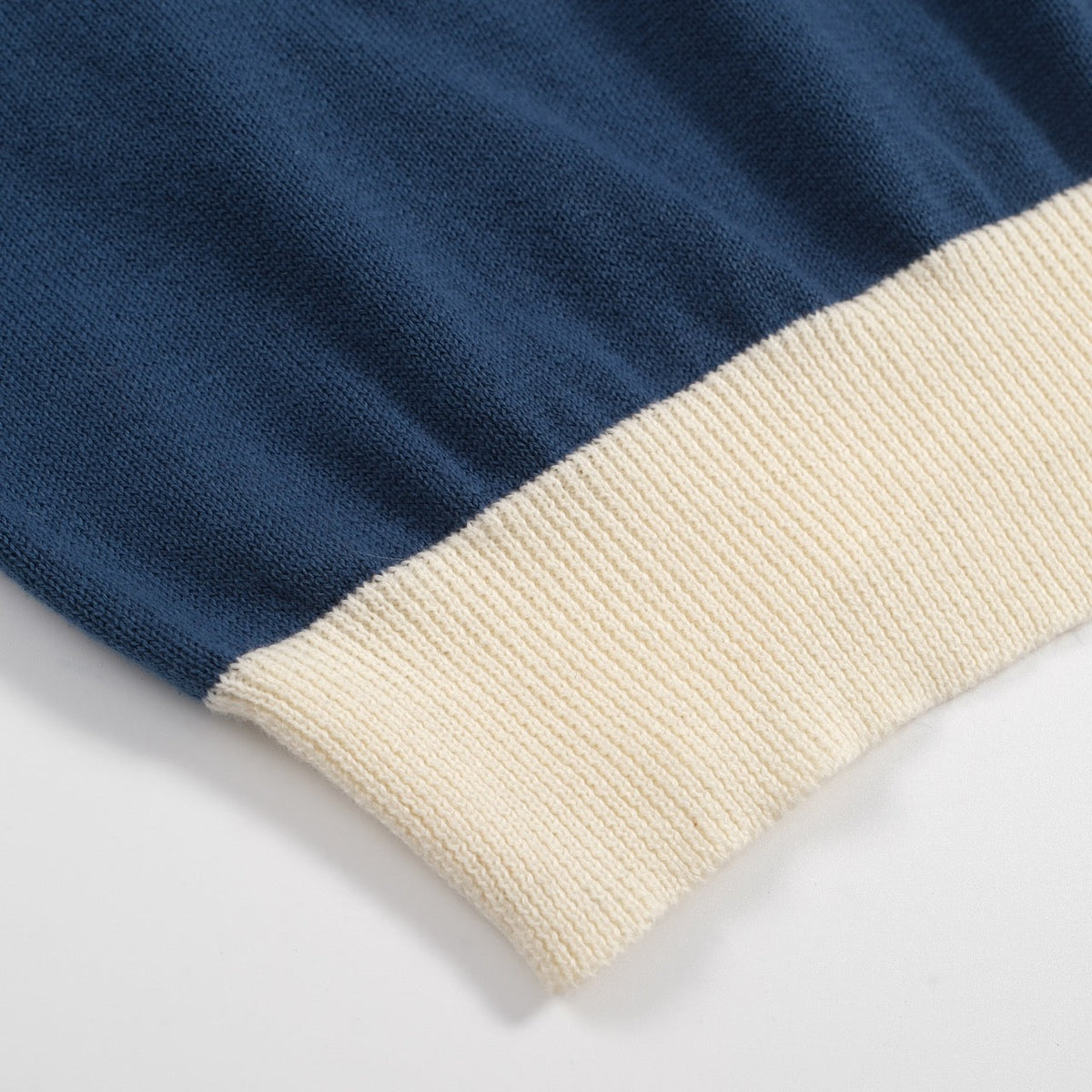 T-shirt homme rétro années 70 à blocs de couleur – Rayures bleues et col rond