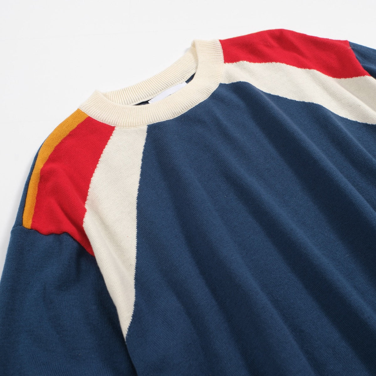 T-shirt homme rétro années 70 à blocs de couleur – Rayures bleues et col rond