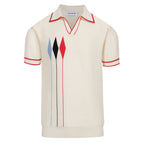 Vintage 1970s Men's Polo – Cream Retro with Red, Black & Blue Arrow Graphic