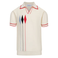 Vintage 1970s Men's Polo – Cream Retro with Red, Black & Blue Arrow Graphic