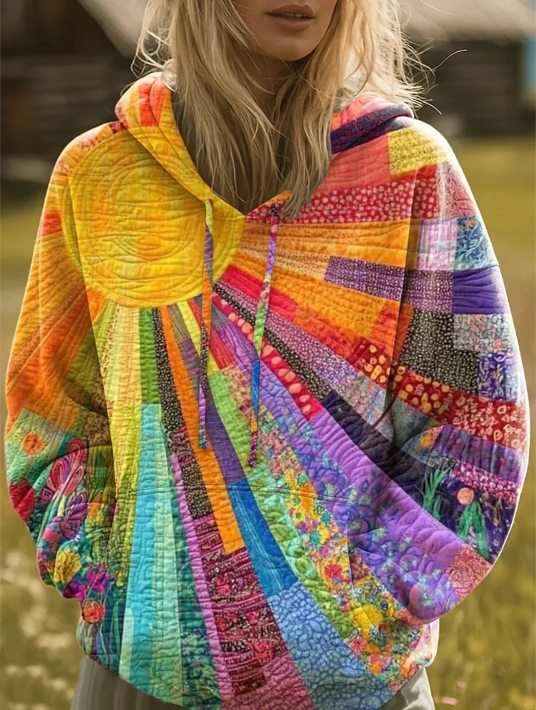 Aurora | Sweat à Capuche Multicolore en Patchwork