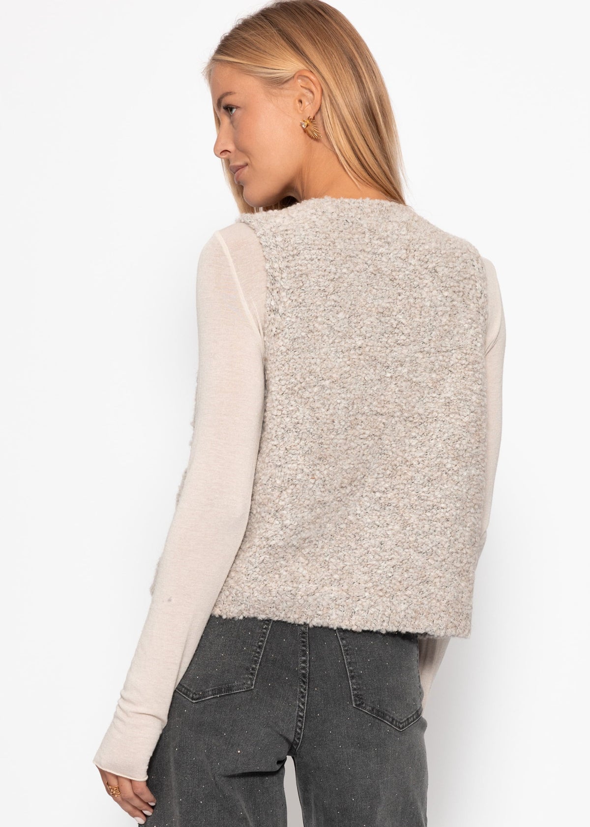 Gilet en bouclé avec poches - greige