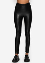 Leggings en cuir taille haute avec large ceinture - noir
