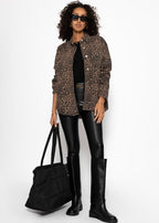 Leggings en cuir taille haute avec large ceinture - noir