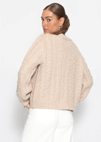 Gilet en tricot avec motif en torsades - greige