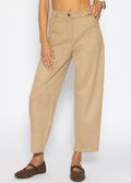 Pantalon à Jambes Barrel en Aspect Suédé - beige