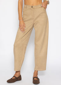 Pantalon à Jambes Barrel en Aspect Suédé - beige
