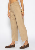Pantalon à Jambes Barrel en Aspect Suédé - beige