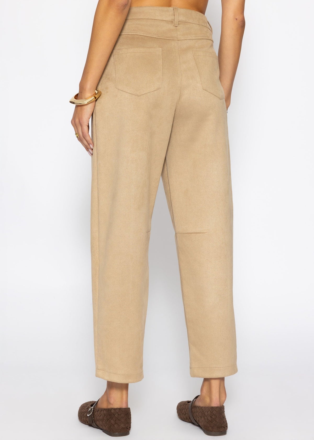 Pantalon à Jambes Barrel en Aspect Suédé - beige