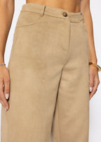 Pantalon à Jambes Barrel en Aspect Suédé - beige