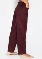 Pantalon à jambes en baril en look daim - bordeaux