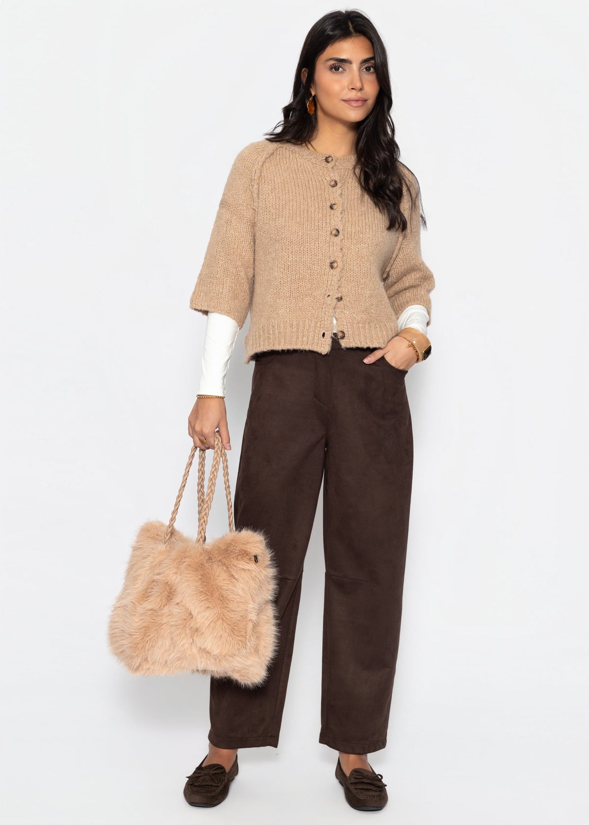 Pantalon à Jambes Barrel en Similicuir - marron foncé