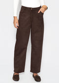 Pantalon à Jambes Barrel en Similicuir - marron foncé