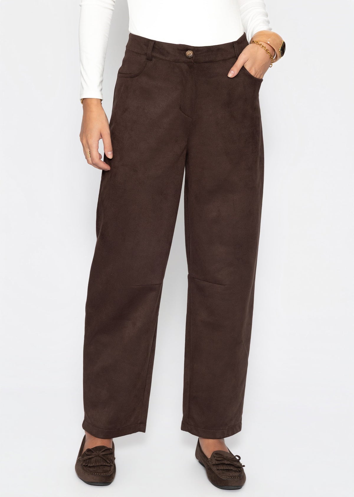 Pantalon à Jambes Barrel en Similicuir - marron foncé