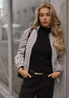 Veste blouson à motif tartan - greige