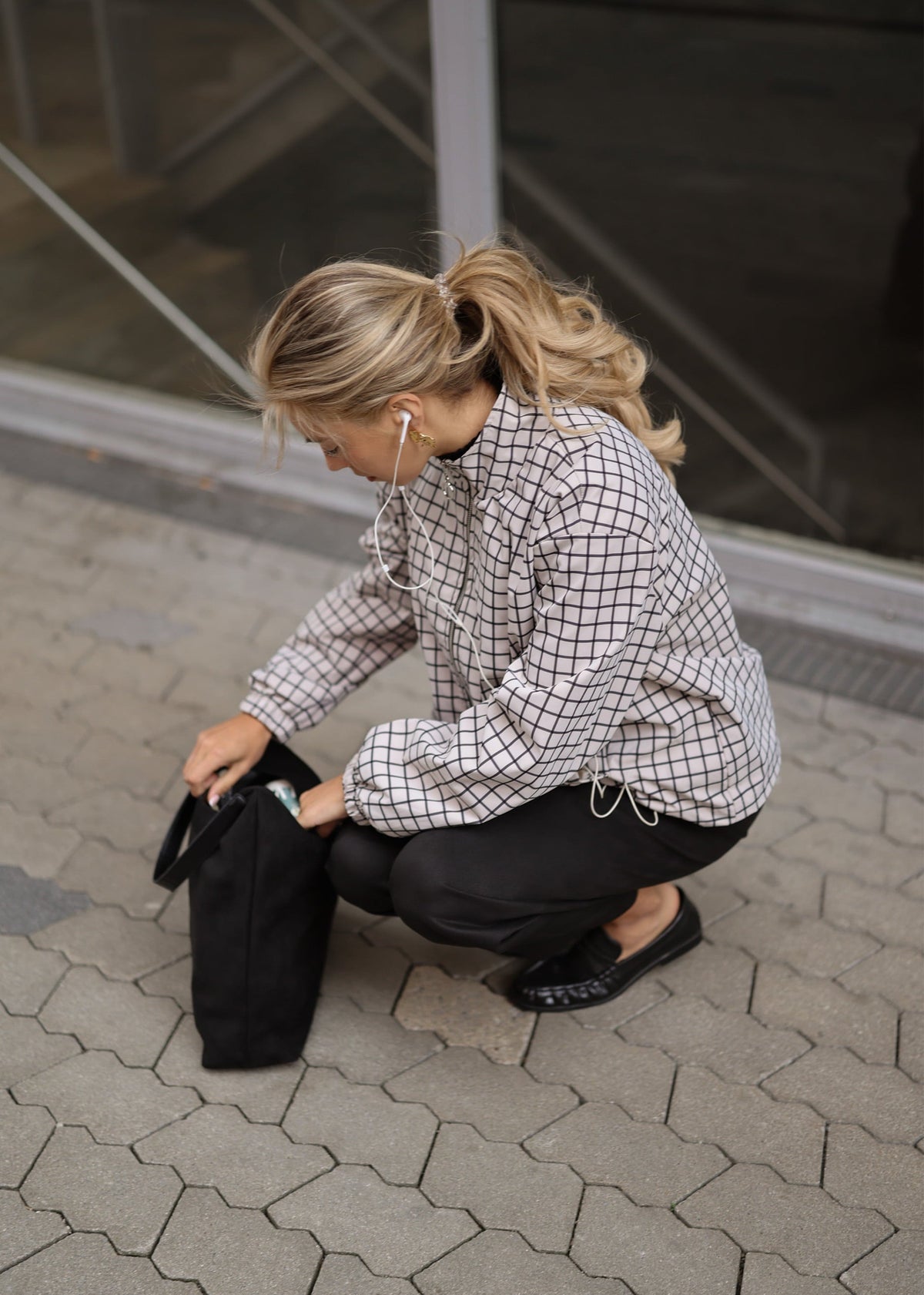 Veste blouson à motif tartan - greige