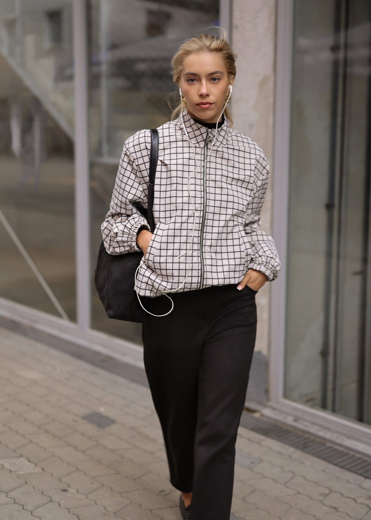 Veste blouson à motif tartan - greige