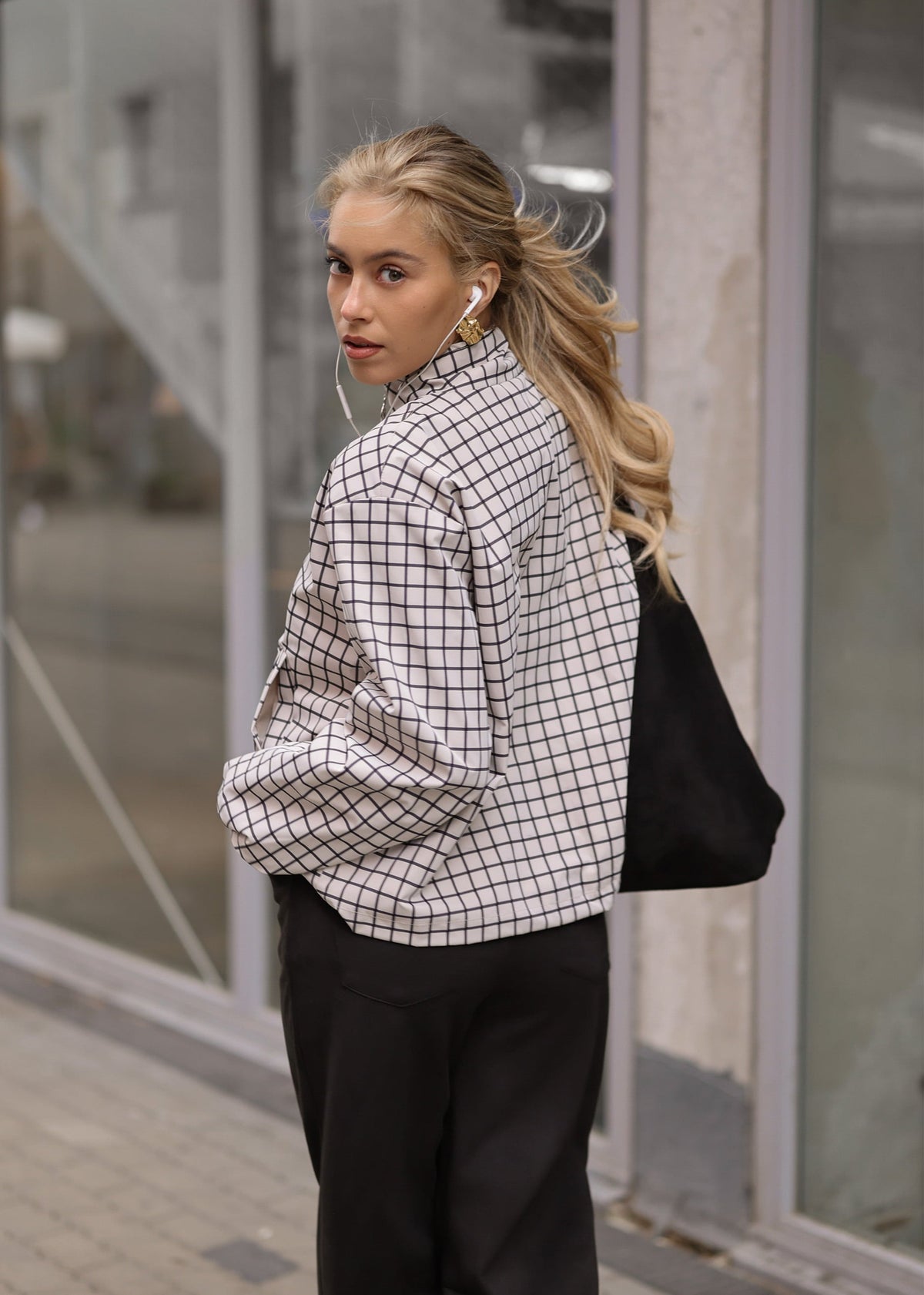 Veste blouson à motif tartan - greige