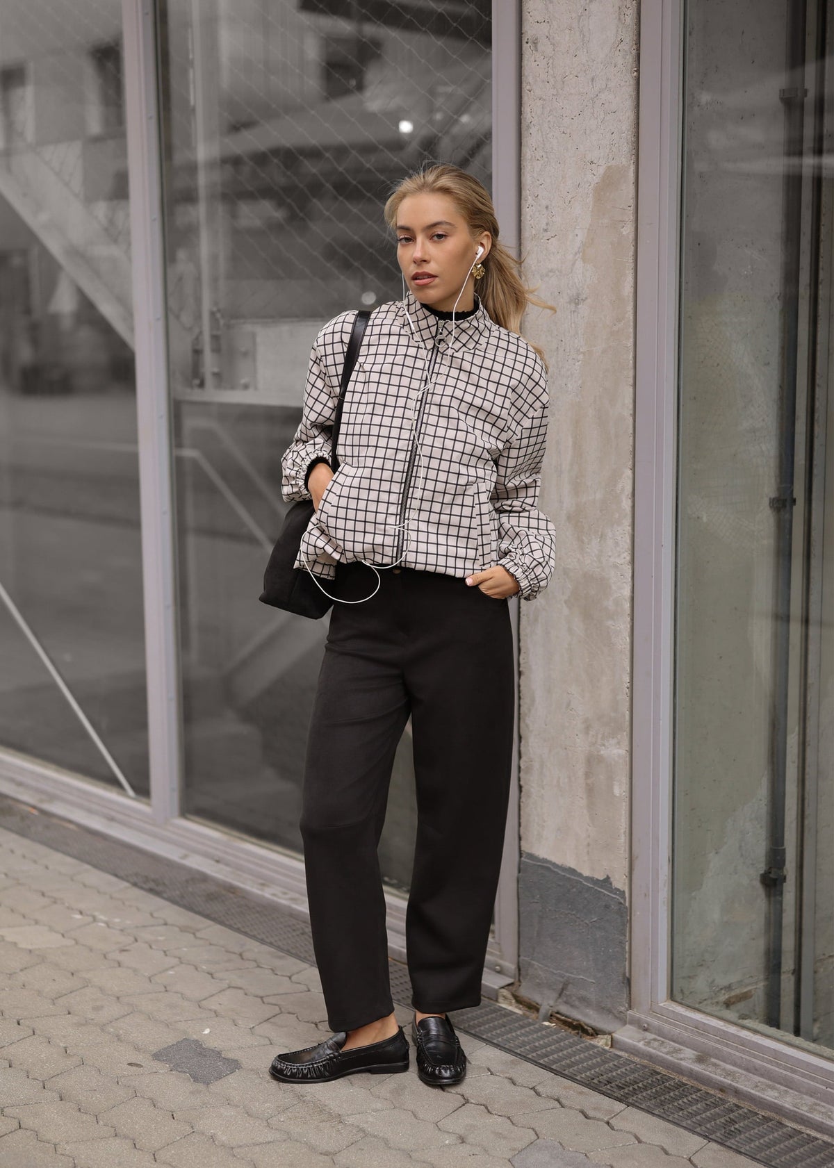 Veste blouson à motif tartan - greige