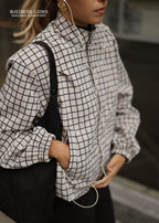 Veste blouson à motif tartan - greige