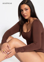 Body Sculptant Shapewear Manches Longues avec String - marron