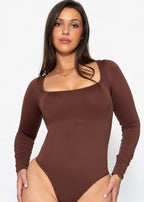 Body Sculptant Shapewear Manches Longues avec String - marron