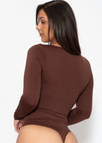Body Sculptant Shapewear Manches Longues avec String - marron