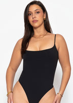 Body Shapewear Doux avec String et Bretelles Spaghetti - noir