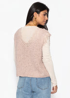 Top Bouclé avec Dentelle - vieux rose