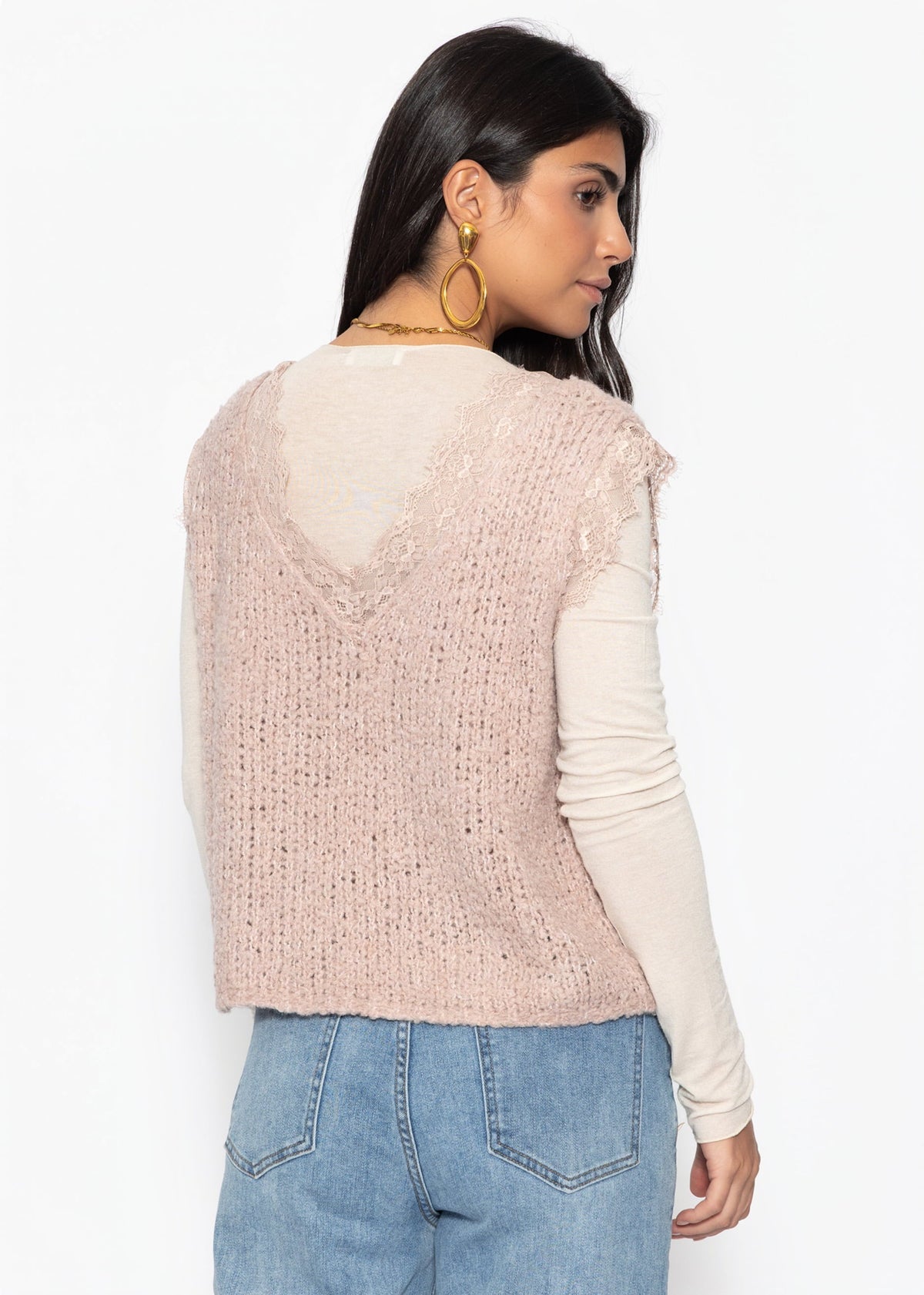 Top Bouclé avec Dentelle - vieux rose