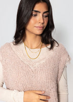 Top Bouclé avec Dentelle - vieux rose
