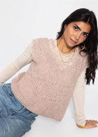 Top Bouclé avec Dentelle - vieux rose
