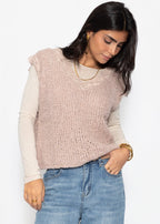 Top Bouclé avec Dentelle - vieux rose