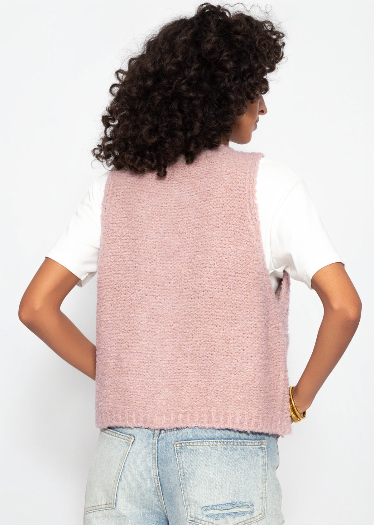 Gilet en bouclé avec poches - rose ancien
