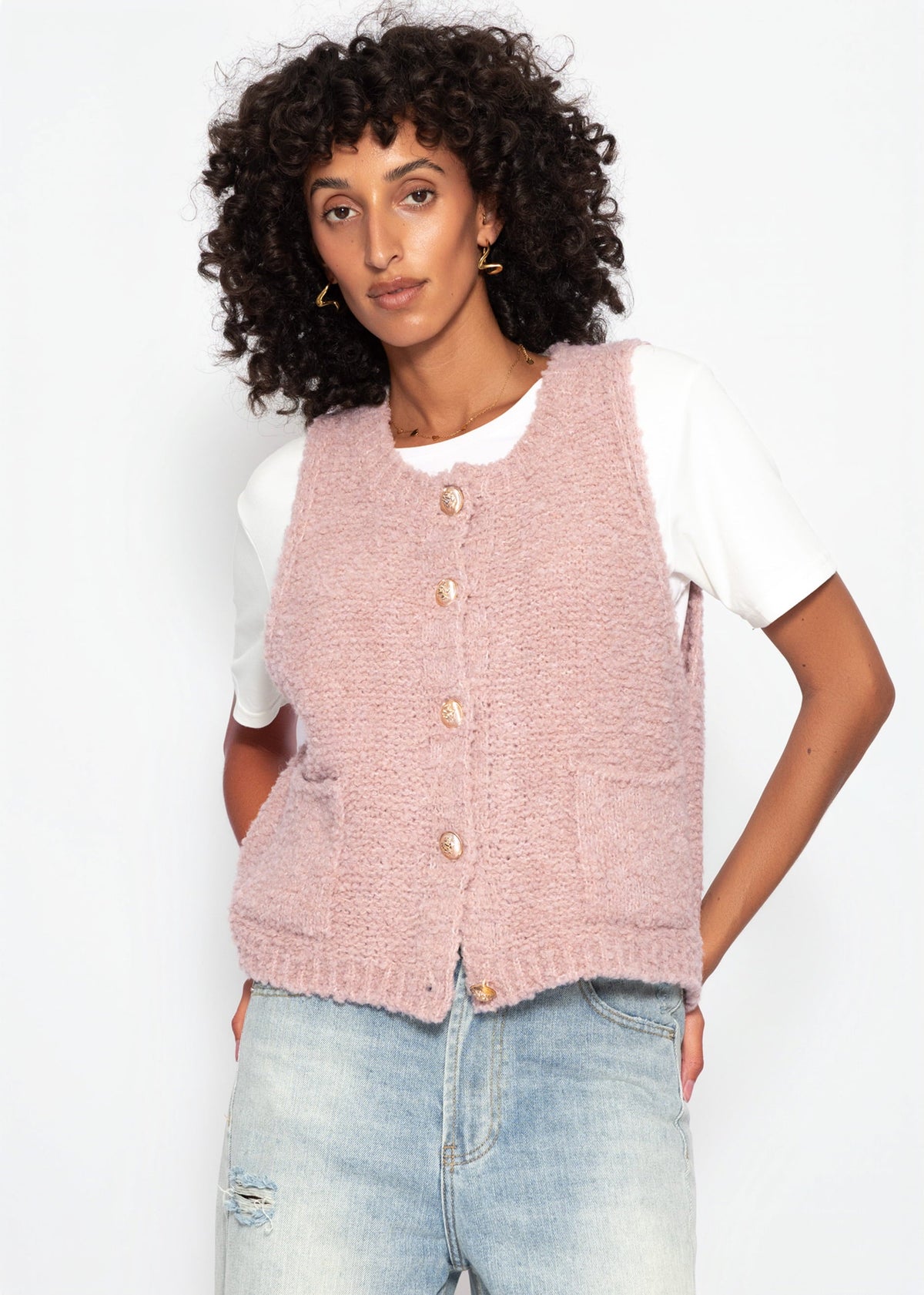 Gilet en bouclé avec poches - rose ancien