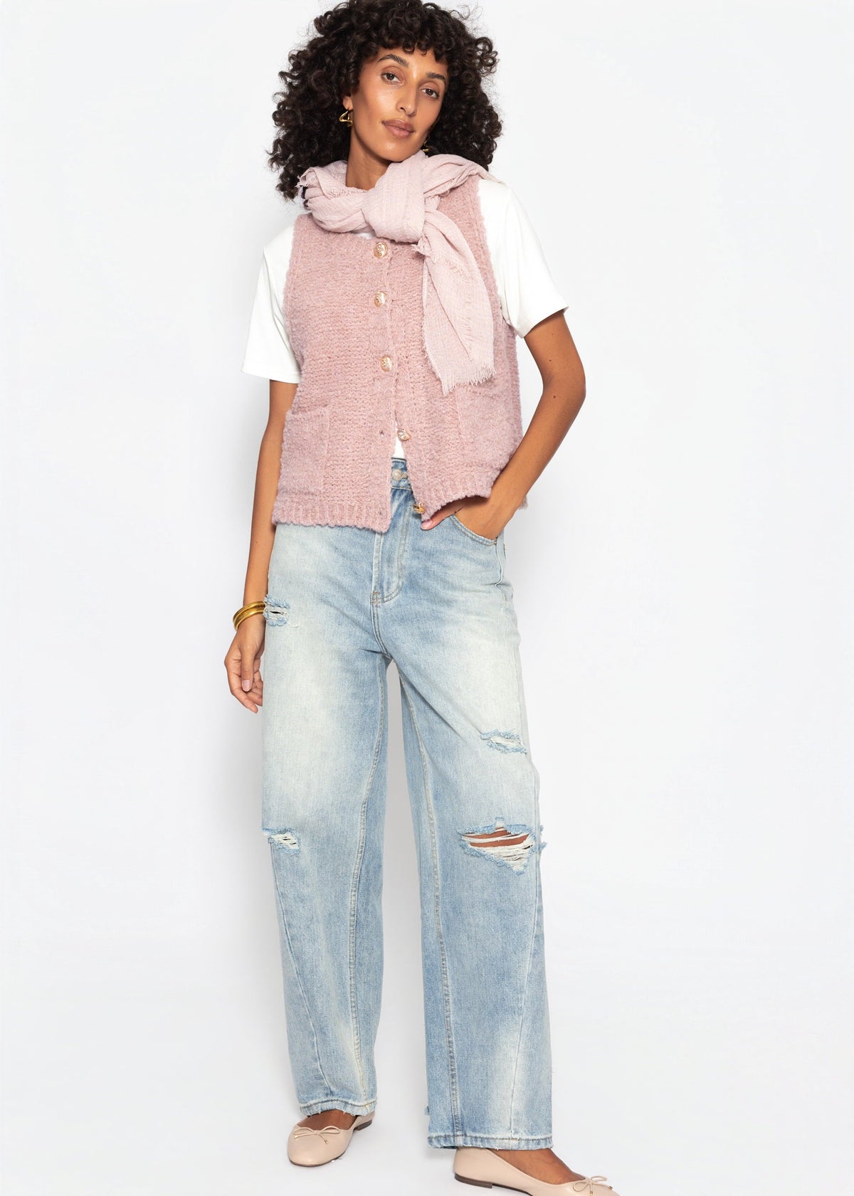 Gilet en bouclé avec poches - rose ancien