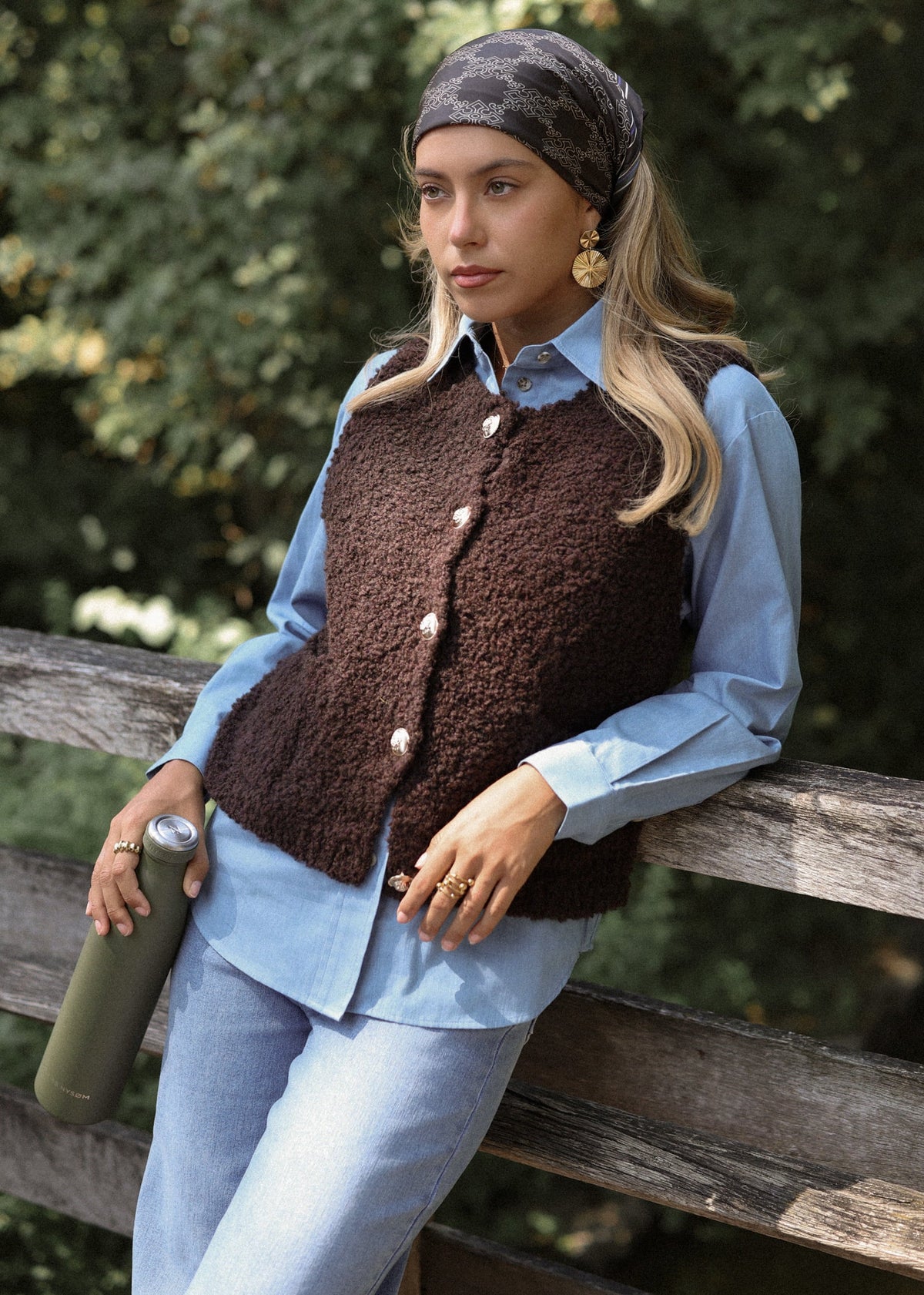 Gilet en bouclé avec poches - marron